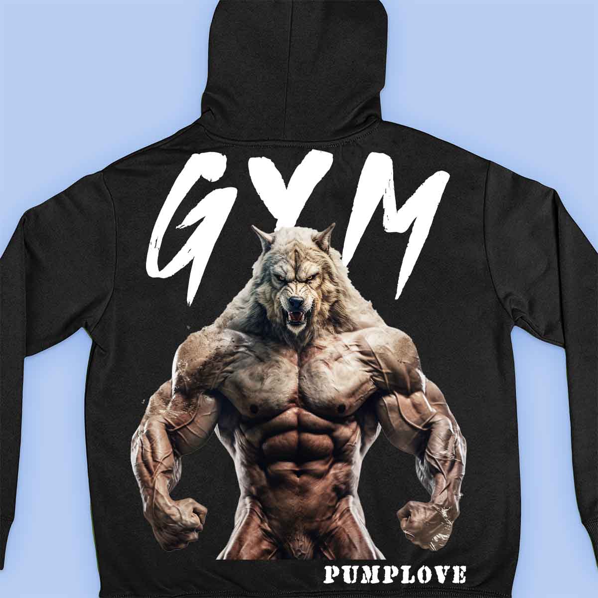 Gym Wolf - Premium hoodie, unisex-rugafdruk